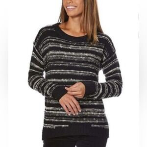 Calvin Klein Jeans Womens Small Black White Striped Chunky Knit Pullover Sweater